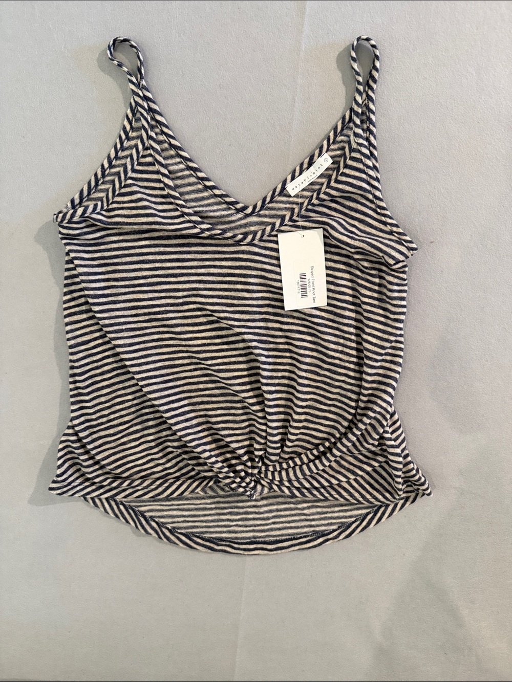 Wasabi + Mint Striped V-Neck Knot-Front Camisole - Navy and Tan